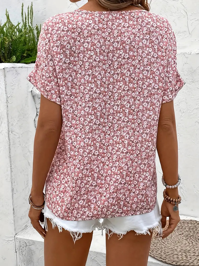 Eva - Floral Print Notched Collar Blouse