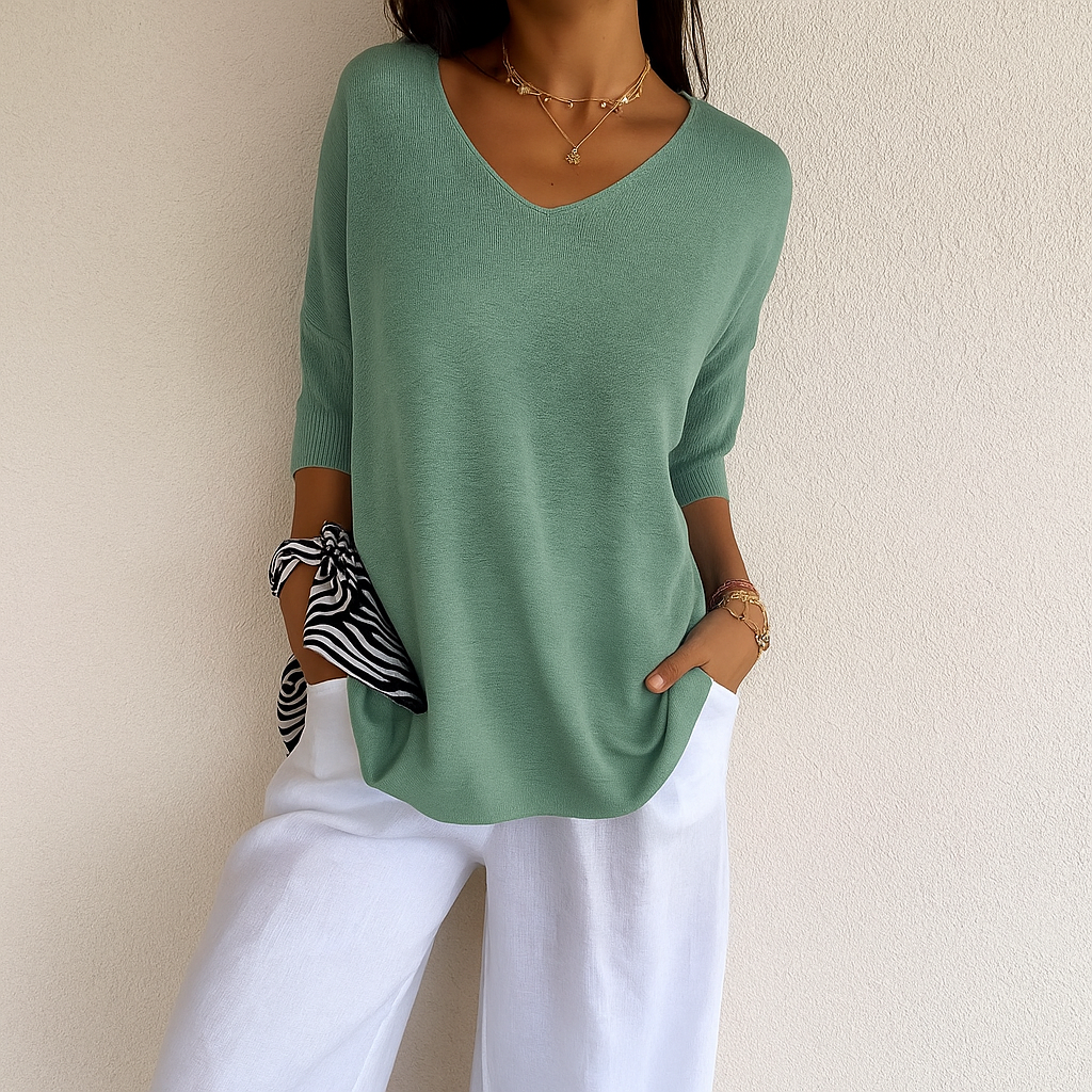 Celine™ | Classic V-Neck Knit Blouse