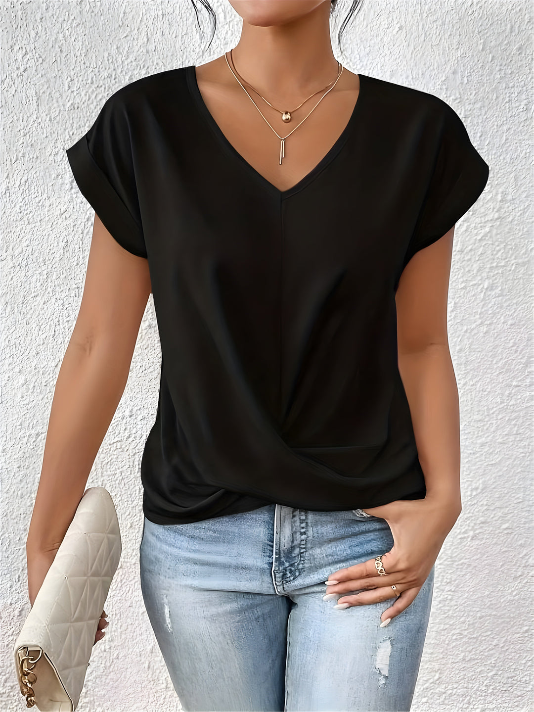 MEIKA | Classic Twist Detail V-Neck Top