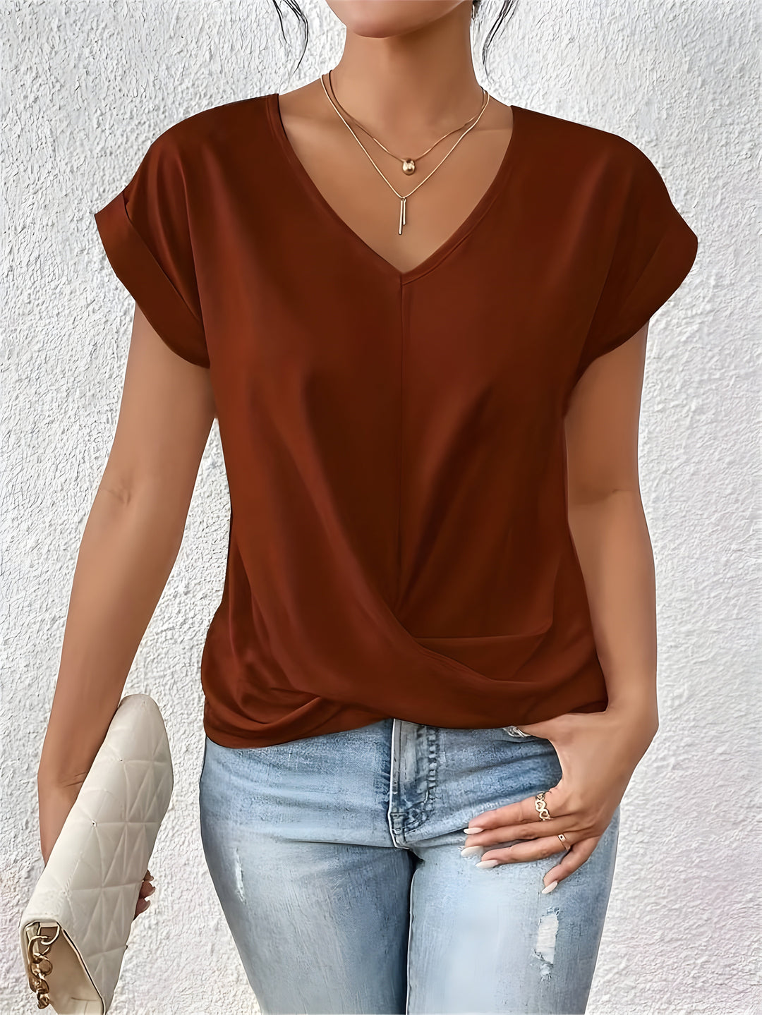 MEIKA | Classic Twist Detail V-Neck Top