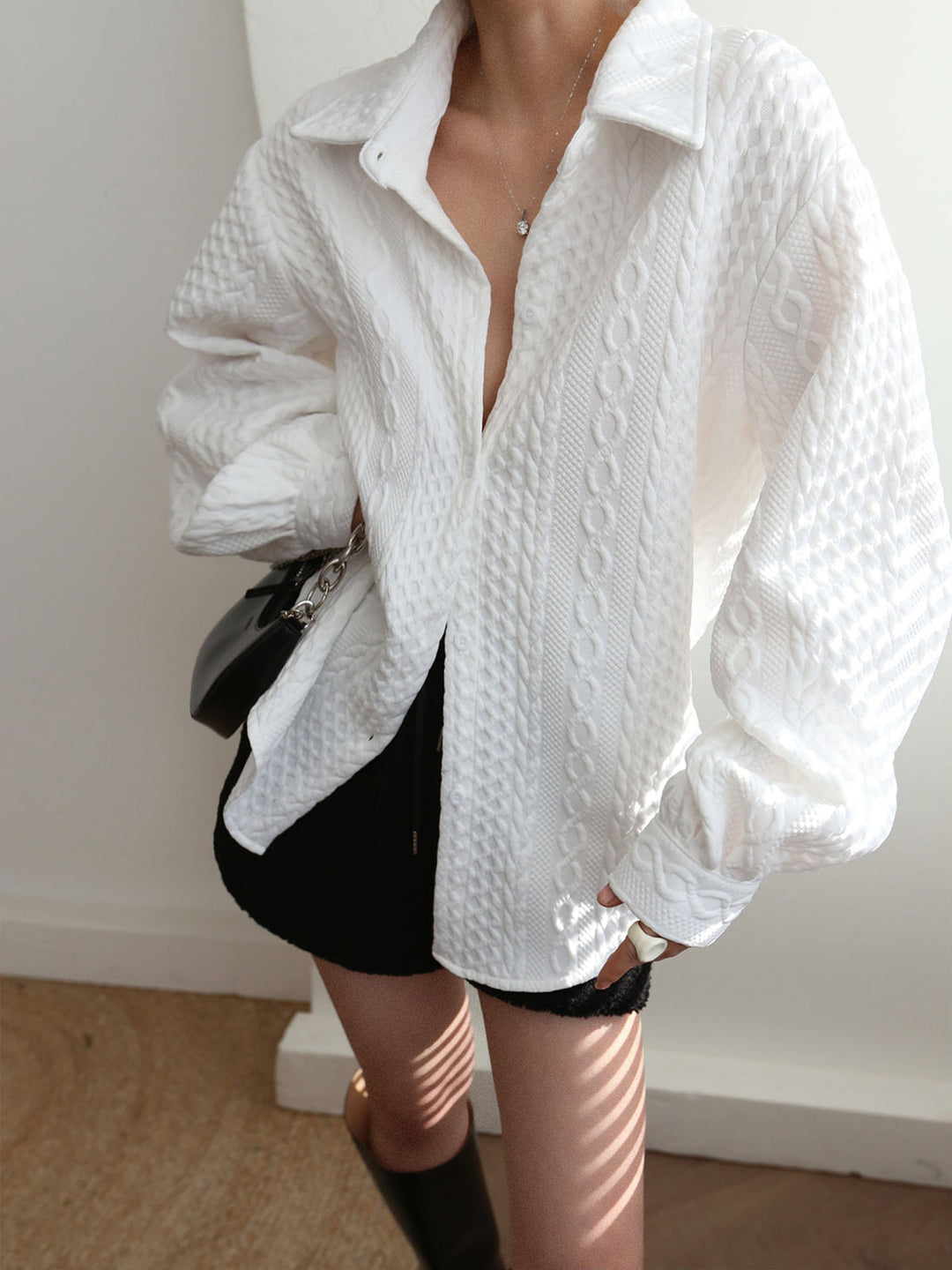 Lavine - Cable Knit Oversized Shirt