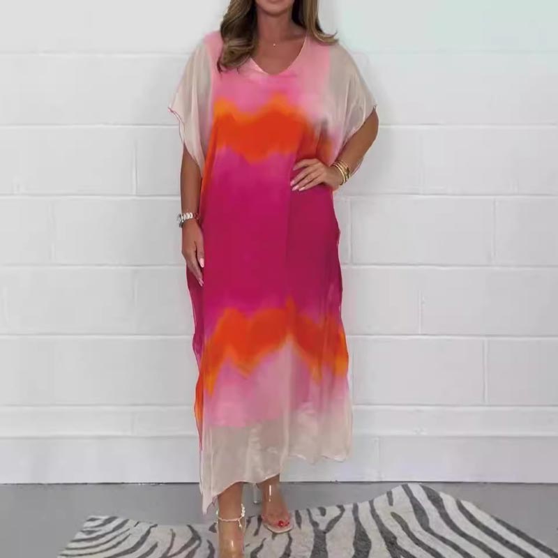 Comfortable and Relaxed Chiffon Dress with Dip Dye Effect