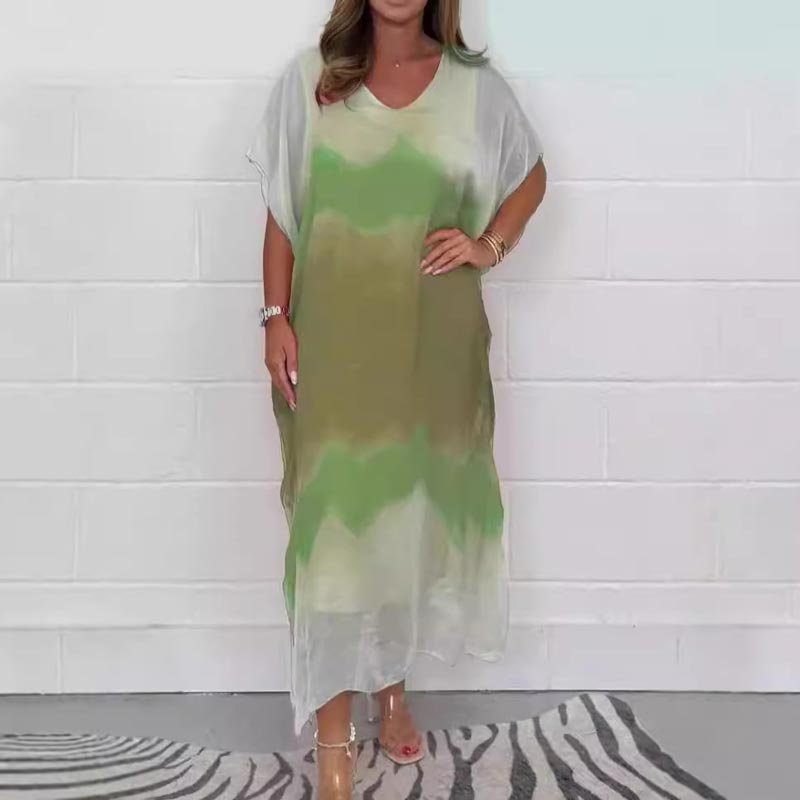 Comfortable and Relaxed Chiffon Dress with Dip Dye Effect