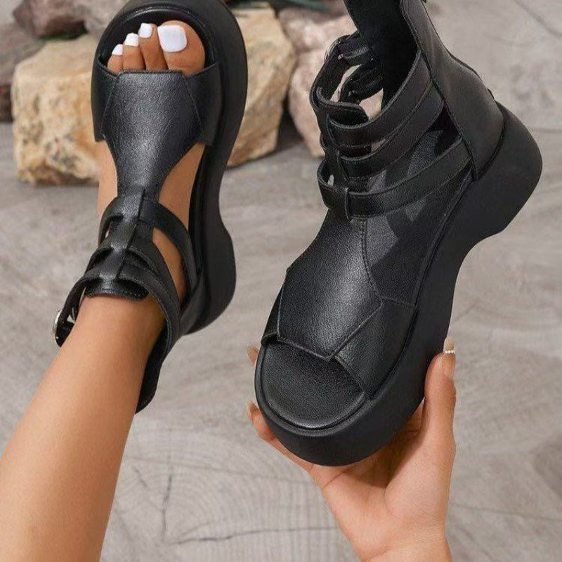 Orthopedic Sandals for Women with Soft Leather Platform and Wedge