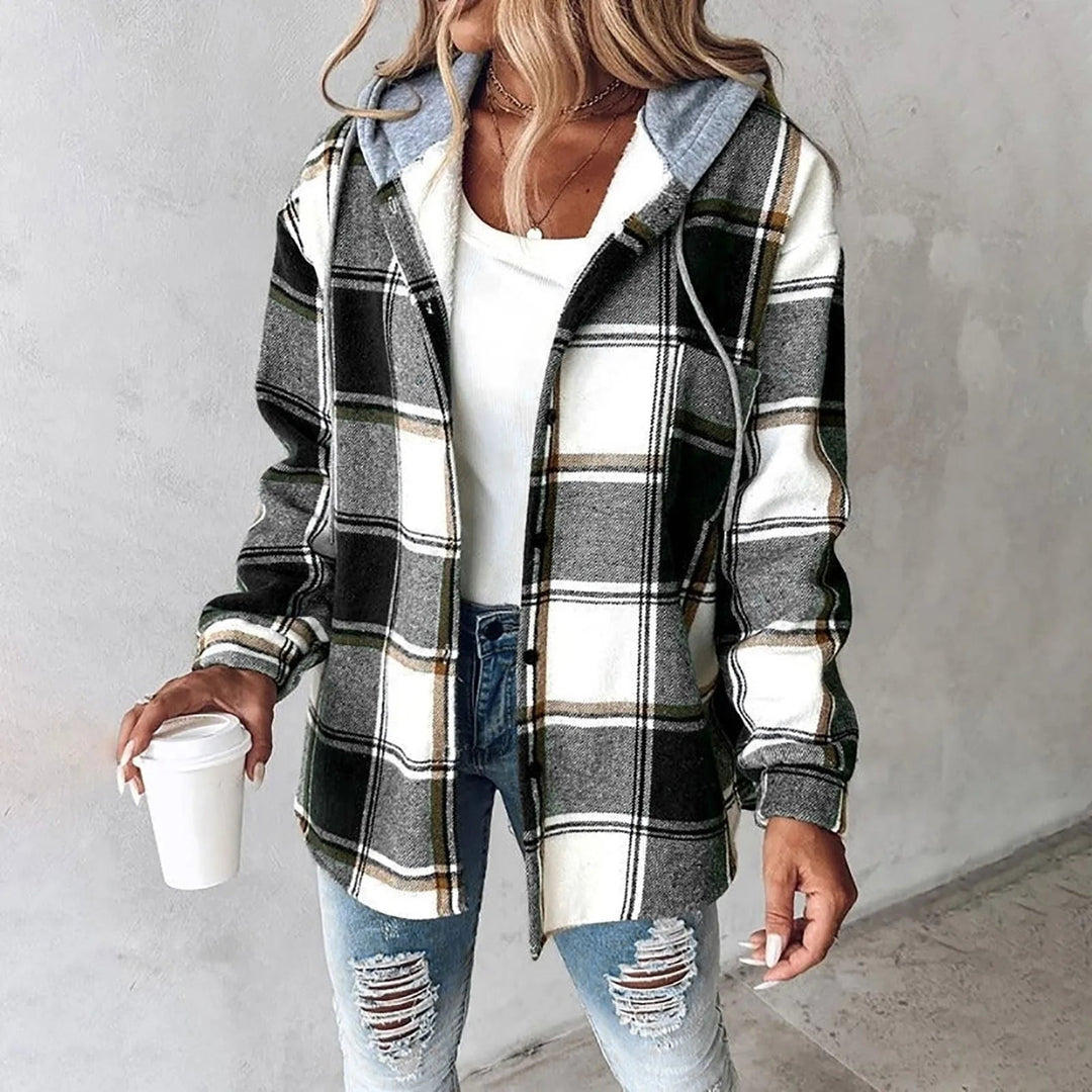 PAIGE | Chic Plaid Long-Sleeve Button Down Hooded Jacket