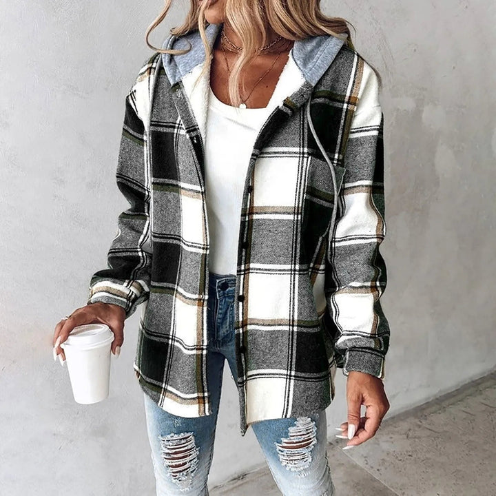 PAIGE | Chic Plaid Long-Sleeve Button Down Hooded Jacket