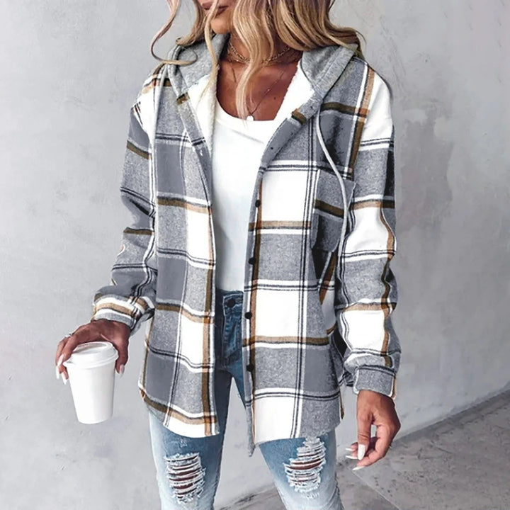 PAIGE | Chic Plaid Long-Sleeve Button Down Hooded Jacket