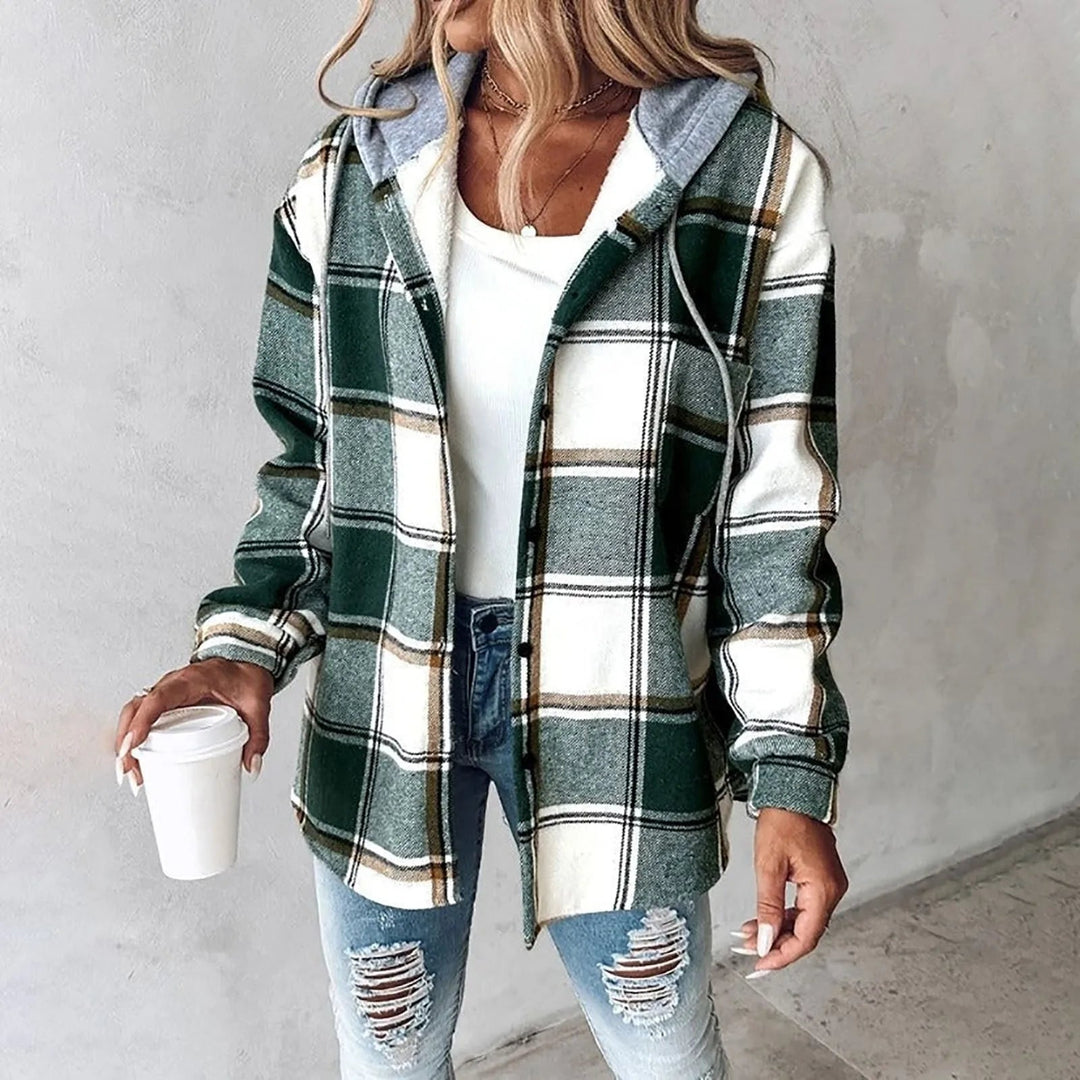 PAIGE | Chic Plaid Long-Sleeve Button Down Hooded Jacket
