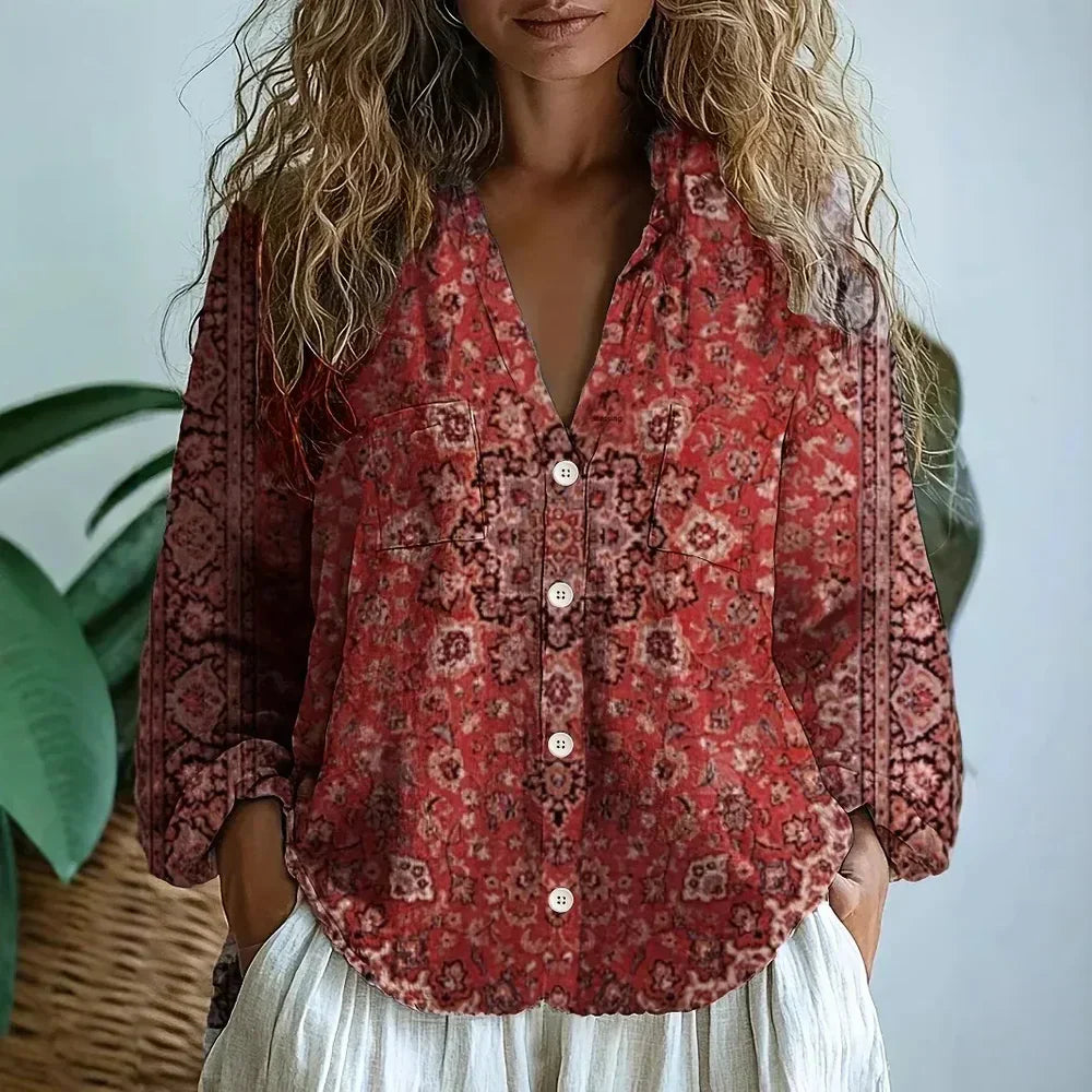 Ambre - Vintage Leaf Print Blouse