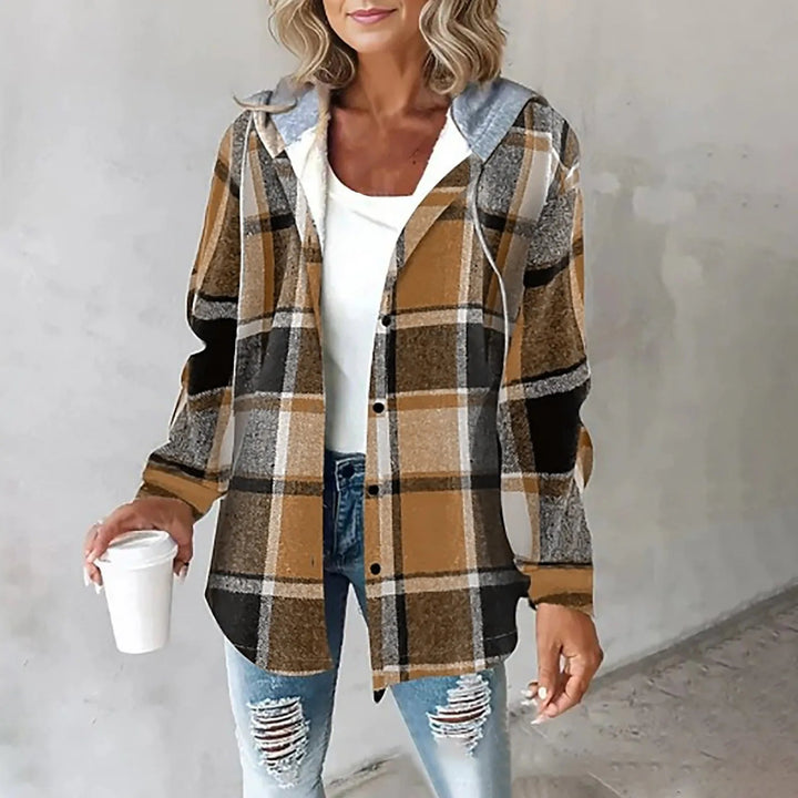 PAIGE | Chic Plaid Long-Sleeve Button Down Hooded Jacket