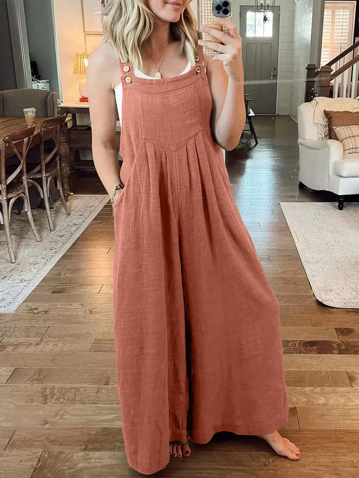 Sleeveless Jumpsuit with Wide Legs and Pockets