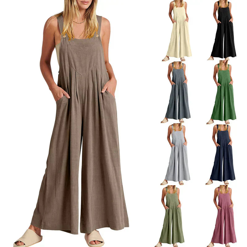 Sleeveless Jumpsuit with Wide Legs and Pockets