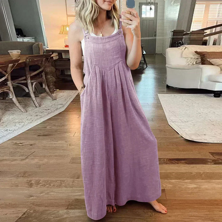 Sleeveless Jumpsuit with Wide Legs and Pockets