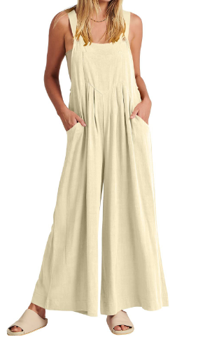 Sleeveless Jumpsuit with Wide Legs and Pockets