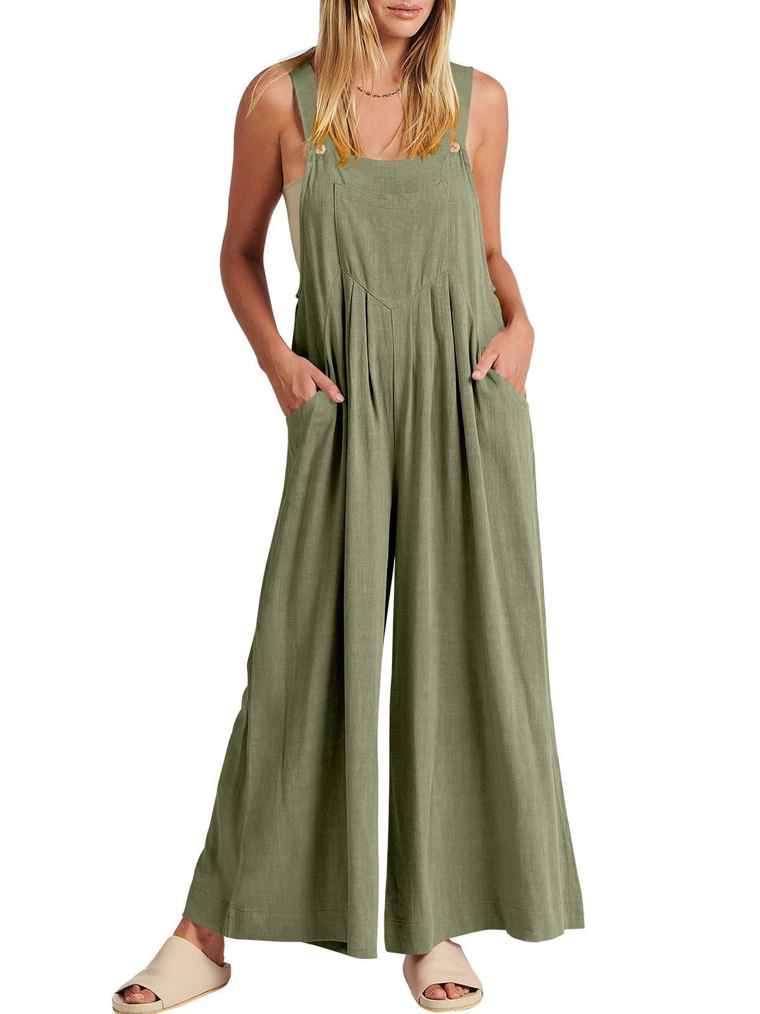 Sleeveless Jumpsuit with Wide Legs and Pockets