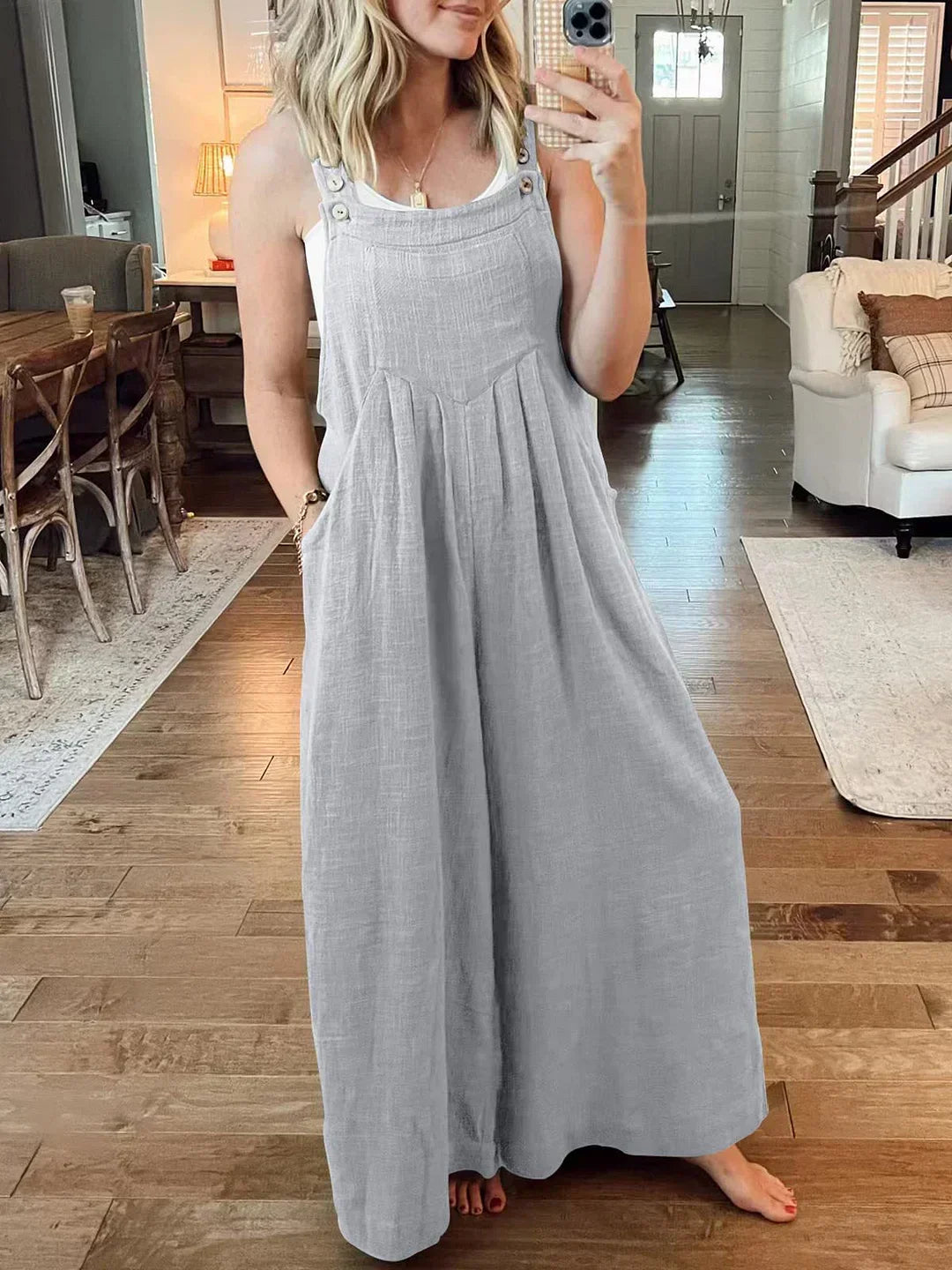Sleeveless Jumpsuit with Wide Legs and Pockets