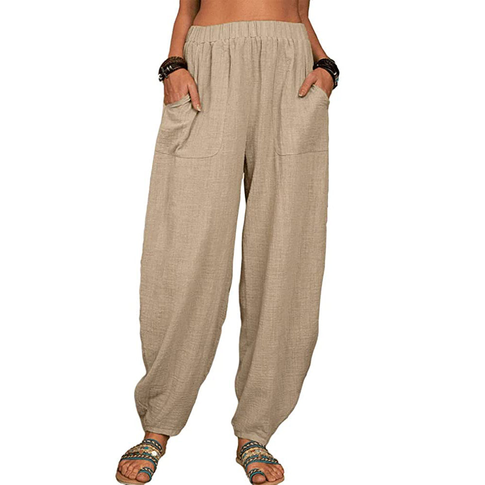 Wide-leg Linen and Cotton Pants for Women