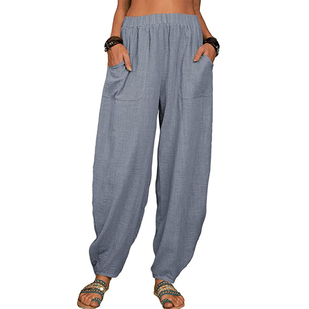 Wide-leg Linen and Cotton Pants for Women