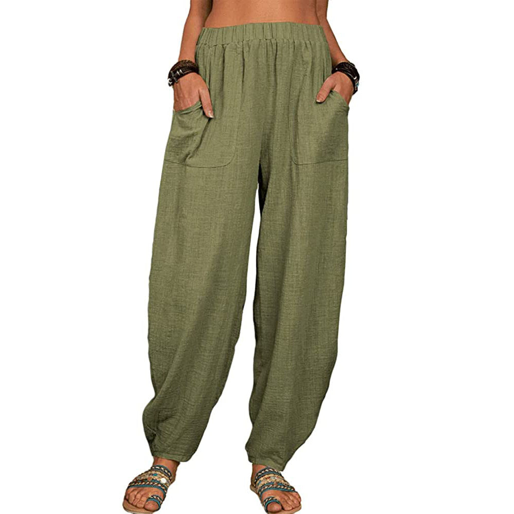 Wide-leg Linen and Cotton Pants for Women