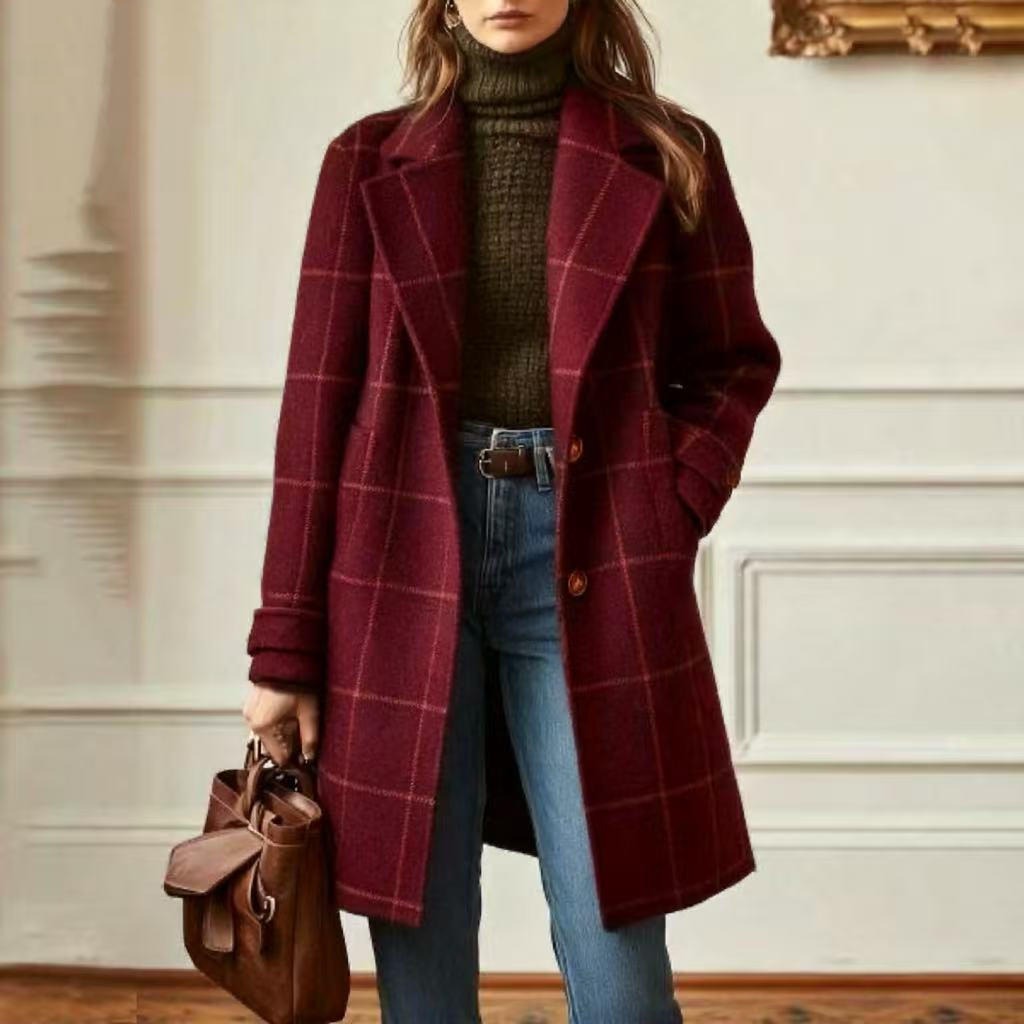 Women’s Classic Checked Button Front Coat