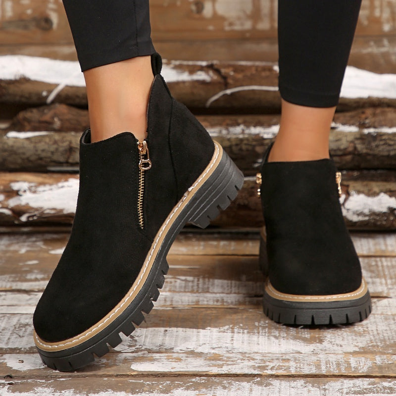 Women's Ankle Boots With Round Toe and Side Zipper