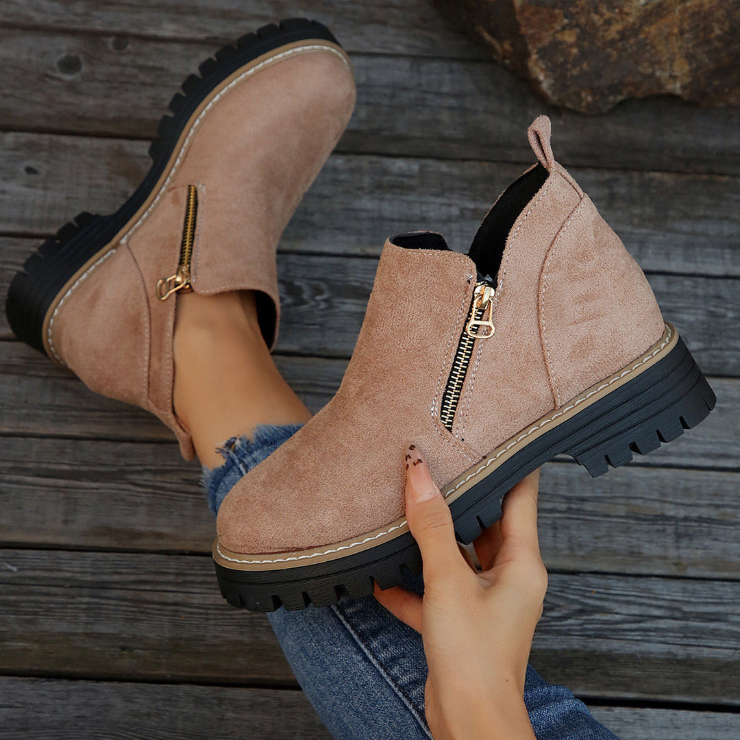 Women's Ankle Boots With Round Toe and Side Zipper