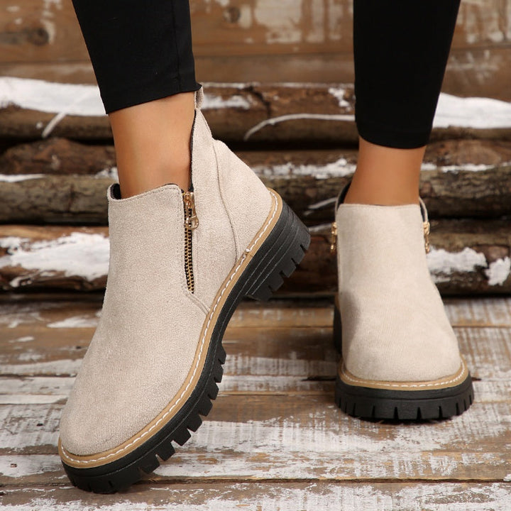 Women's Ankle Boots With Round Toe and Side Zipper