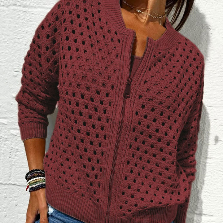 Women's Knitted Jacket with Zipper and Cutouts