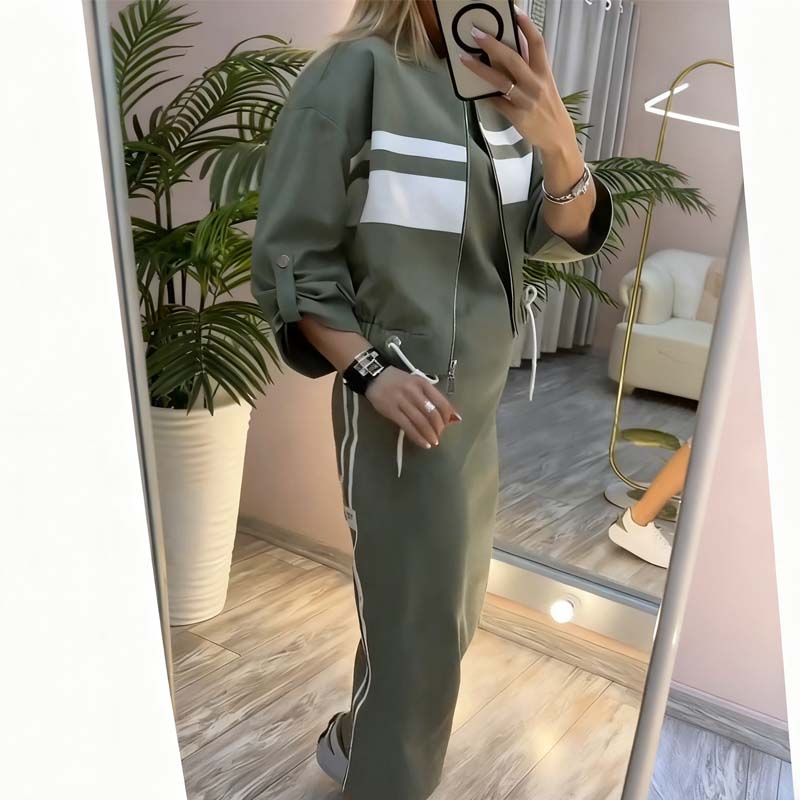 Women's Stand-up Collar Jacket and Dress Set
