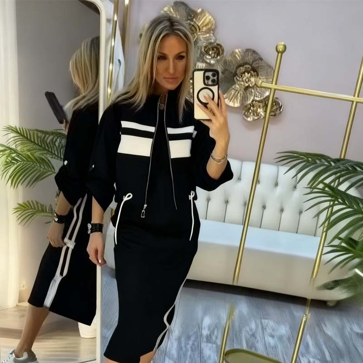 Women's Stand-up Collar Jacket and Dress Set