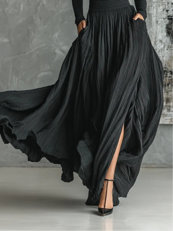 Cybele™ | Black Turtleneck & Pleated Skirt Set