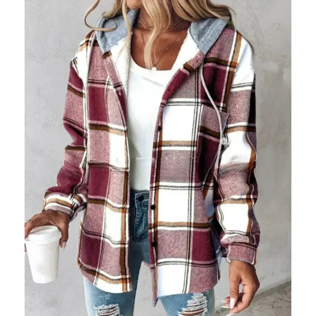 PAIGE | Chic Plaid Long-Sleeve Button Down Hooded Jacket