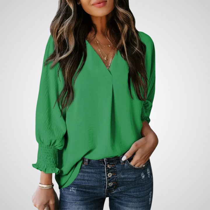LEILA | Classic V-Neck Tunic Blouse