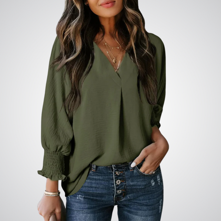 LEILA | Classic V-Neck Tunic Blouse