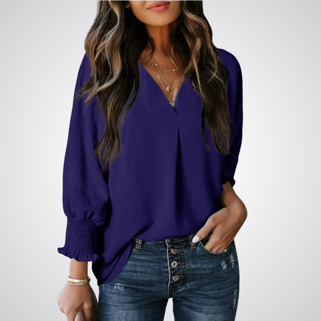 LEILA | Classic V-Neck Tunic Blouse