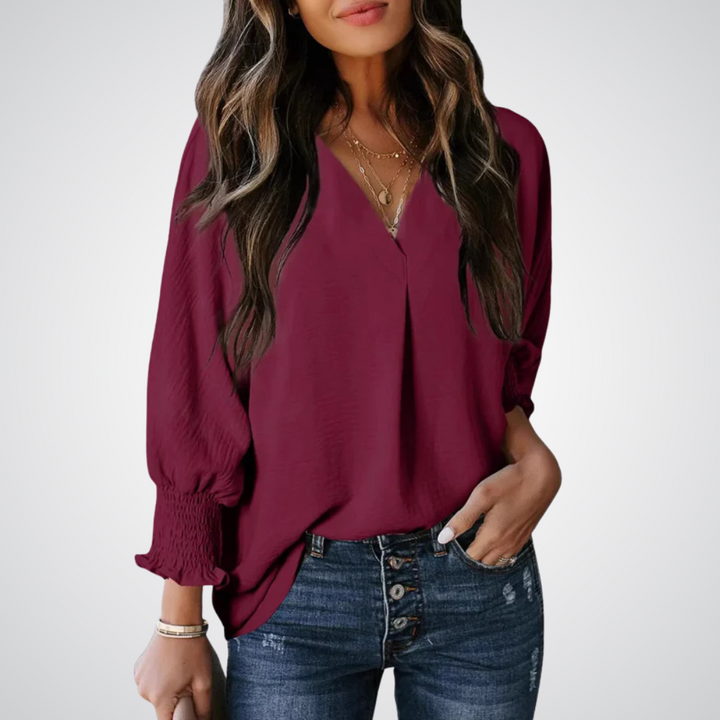 LEILA | Classic V-Neck Tunic Blouse