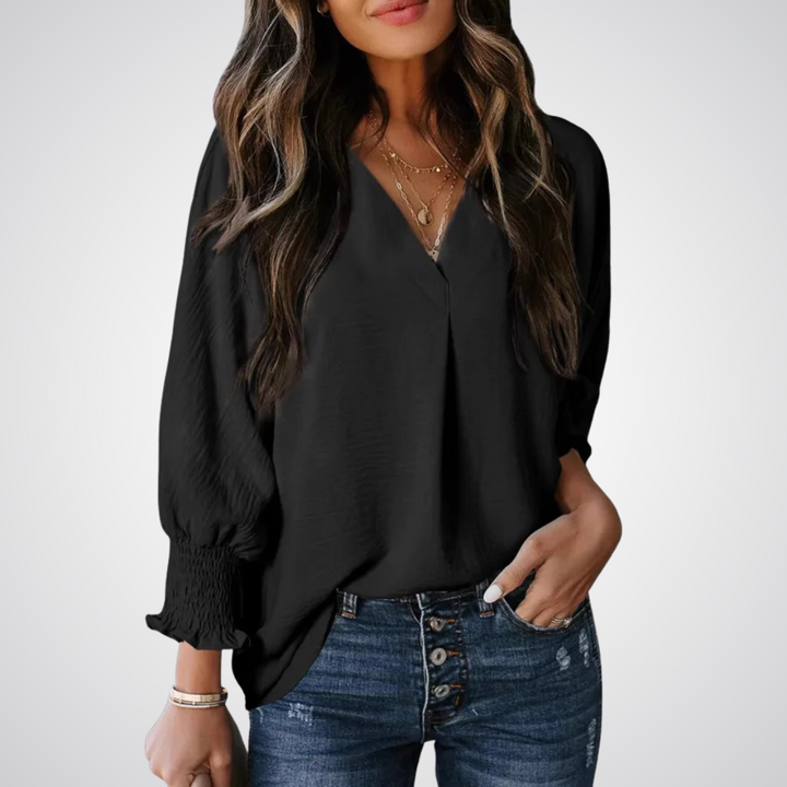LEILA | Classic V-Neck Tunic Blouse