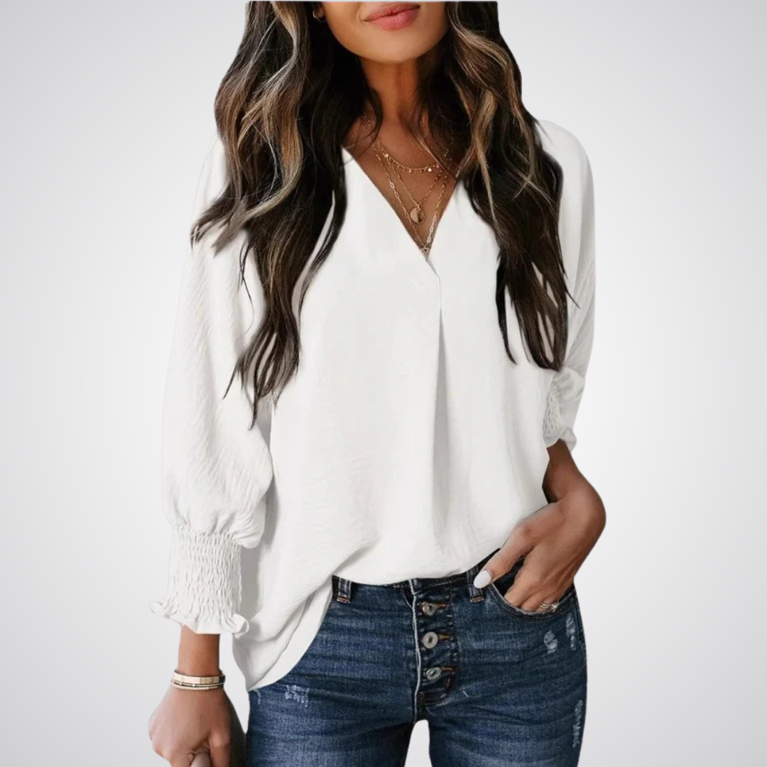 LEILA | Classic V-Neck Tunic Blouse