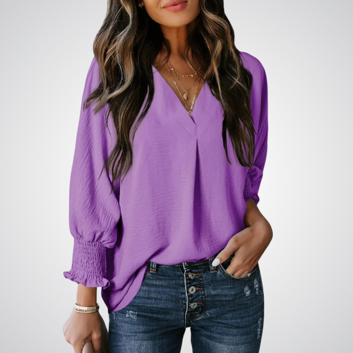 LEILA | Classic V-Neck Tunic Blouse