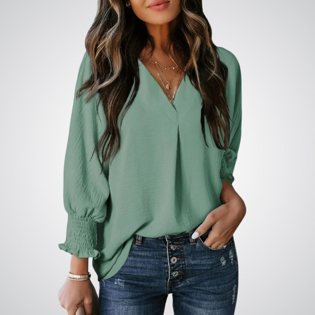 LEILA | Classic V-Neck Tunic Blouse