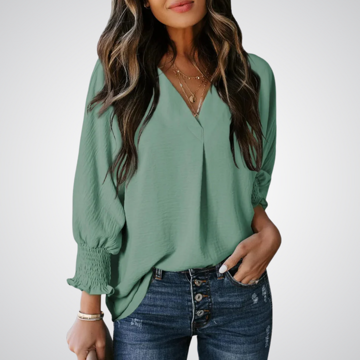 LEILA | Classic V-Neck Tunic Blouse
