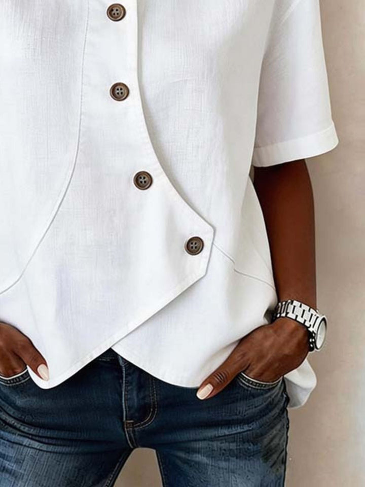Full Size Casual Asymmetrical Button Shirt Plus Size