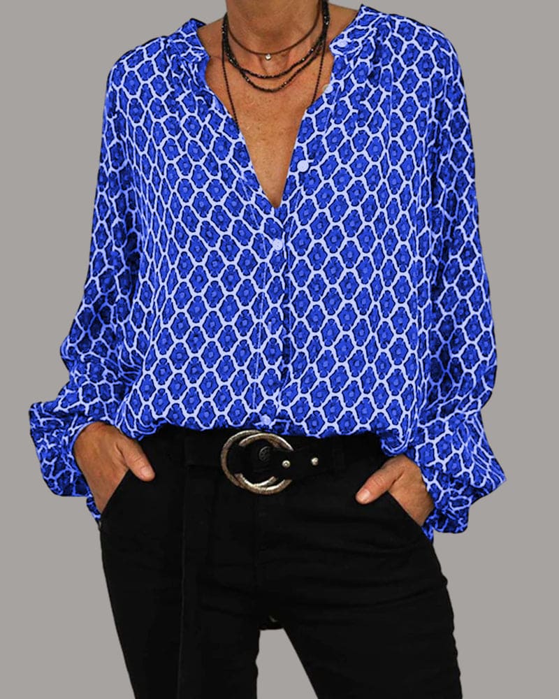 ELVIRA | Geometric V-Neck Blouse