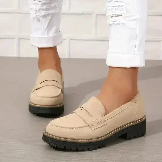 Nadia Women’s Chunky Loafers | Beige| Plush Slip-On Comfort Fit