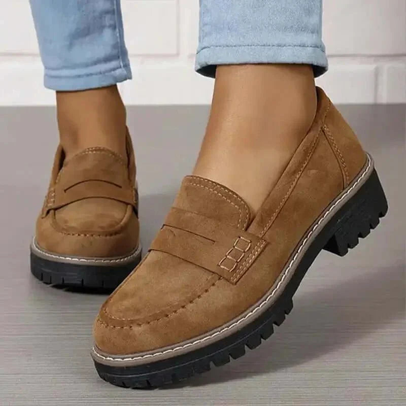 Nadia Women’s Chunky Loafers | Beige| Plush Slip-On Comfort Fit