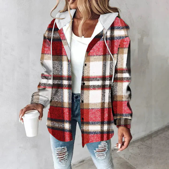 PAIGE | Chic Plaid Long-Sleeve Button Down Hooded Jacket